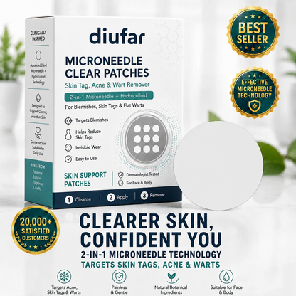 ✨Diufar®2-in-1 Microneedle & Hydrocolloid Patch🍀| Removes Raised Moles, Acne, Flat Warts & Skin Tags | Helps Improve Wrinkles, Scars & Blemishes | Invisible Patches for Face & Body