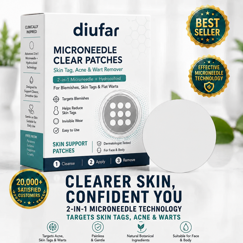 ✨Diufar®2-in-1 Microneedle & Hydrocolloid Patch🍀| Removes Raised Moles, Acne, Flat Warts & Skin Tags | Helps Improve Wrinkles, Scars & Blemishes | Invisible Patches for Face & Body